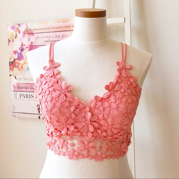 Floral Lace Eyelet Bralette in Coral Women’s Size Medium - Picture 5 of 11